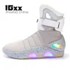 Stövlar Klänning Skor IGxx 1989 Light Up Sneakers LED mag skor För män air USB Laddning Back To The Future Boots street 220923