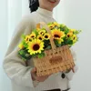 Decorative Flowers High Quality Artificial Flower Bonsai Silk Sunflower With Basket For Home Garden Party Wedding Table Center Decoration