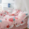 Beddengoed sets est vierdelig beddengoed simpel katoen dubbel huishouden laken quilt cover slaapzaal aardbei roze 220923