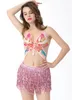 Paillettes de paillettes de danse du ventre pour femmes jupes ￠ ￩tage costumes de performance des tenues rave rave jupe frange de la hanche