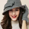 Cimri köpüklü şapkalar kadın parti resmi şapkası bayan kış moda asimetrik bowknot% 100 yün keçe 220923