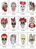Máscaras de fiesta Tatuajes temporales de cara de Halloween Calavera de azúcar Cachorro Esqueleto negro Web Rosas rojas Tatuaje para niños Niños Niñas