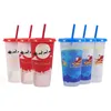 Creatieve kerstdrinkware koude kleurveranderende plastic bekers kerstdecoratie sap cup met deksel en rietje