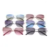 Sonnenbrille Luxus Strass Cateye Randlose Markendesigner Große Diamant Sonnenbrille Rosa Farbtöne Für Frauen Mode Brillen