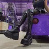 부츠 고딕 펑크 패션 여성 허벅지 웨지 하이힐 플랫폼 무릎 여성 스트리트 코스프레 가을 신발 220924