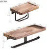 Toilet Paper Holders Metal Wood Tissue Wallmounted Shelf Black Walnut Roll Wall Storage Rack 220924