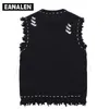 Men's Sweaters Harajuku tattered fringed sweater vest women's y2k Vintage korean oversized knitted ugly sleeveless sweater men's aesthetic 220926