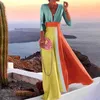 Casual Kleider Mode Gedruckt Colorblock Langarm Boho Kleid Elegante Tiefe V-ausschnitt Party Maxi Kleid Frauen Sexy Schlank Herbst Neue kleid Vestidos T220905