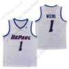 Mitch 2020 New NCAA College DePaul Blue Demons Jerseys 1 Romeo Weems Basketball Jersey White All Stitched Size Men Youth Adult