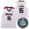 Mitch 2021 Final Four Nouveaux maillots NCAA Gonzaga 15 Clarke Basketball Jersey College Blanc Taille Jeune Adulte Tout Cousu