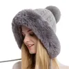 Bonnet/Casquettes d'hiver chaud tricoté chapeau de fourrure femmes chapeau avec oreillette deux boules dame en plein air épaissir peluche y casquette chapeaux russes pour les femmes 2209226651284