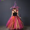 Special Occasions Evil Witch Halloween Costume for Girls Color Magic Gown Tutu Dress with Hat and Broom Kids Cosplay Carnival Party Fancy Dresses 220922