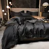 Bedding Sets Luxury Black Gold Yarndyed Jacquard egípcio Conjunto de cama de algodão egípcio capa de edredão de seda de cetim Filas de folha plana 4pcs 220924