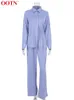 Женские блузкие рубашки Ootn Blue Satin Home Wear Suit Spring Brown Long Drine Top 2 и брюки.