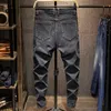 Мужские джинсы высокий бренд бренд Haremanching Осенняя зимняя мода все матч джинсовые брюки Мужские синие черные серого толстые брюки 220923