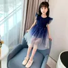 Mädchenkleider Mädchen Sommerkleid Sternenhimmel Himmelsverlauf kurzärmelige Prinzessin Rock Tutu Kinder Mädchen