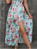 Женская цветочная высокая щель макси -платья машины или профессиональная сухая чистая