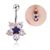 Diamant Flower Belly Button Rings rostfritt stål Body 14g Flower Navel Skivstång för kvinnor och flickor