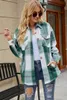 Kvinnor Flanell Plaid Shirts Button Down Long Sleeve Casual Mid Long Blus Jacket Shacket Fall Clothes for Women 2022