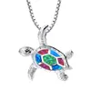 Opal Turtle Pendant Necklace Silver Chain Jewelry for Woman Gift Fashion Söta halsband