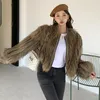 Femmes s Fourrure Faux Réel Manteau Femme Automne et Hiver Casual Fermeture Éclair Courte Solide Moto Double Face Tricoté Raton Laveur Chien Vestes 220926