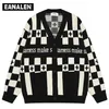 Men's Sweaters Harajuku Black Brown Diamond Geometric Oversized Jumper Cardigan Sweater Men's Vintage y2K Grandpa Ugly Knit Sweater Women's 220926