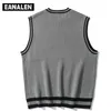 Men's Sweaters Japanese cartoons animation knitted sweater vest men's contrast color sleeveless pullover women Harajuku retro street clothing 220926