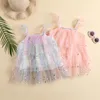 Mädchen Kleider Sommer Kinder Baby Mehrschichtiges Tutu Kleid Süße Fee Kleinkind Ärmellose Sterne Pailletten Mesh Rüschen Prinzessin Party 2022