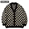 Pulls pour hommes Harajuku cardigan à carreaux vintage hommes surdimensionnés vêtements coréens pull cardigan tricoté femmes papy chandail laid noir hip hop 220926