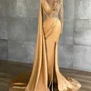 Partykleider BridalAffair Gold Meerjungfrau-Ausschnitt SpitzeApplique Langarm Abendkleid Perlen Schwarzes Mädchen Afrikanisches Abendkleid Robe de 220923
