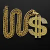 남성 Aolly Dollar Sign Inlaid Diamond Pendant Gold Necklace 2022 인기있는 유럽계 미국인 과장 힙합 성격 여성 트렌디 한 의류 액세서리