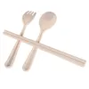 Ensembles de couverts Ensemble de baguettes de fourchette de cuillère portable avec couverts de cas pour le voyage de bureau à domicile Beige