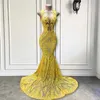 Festkl￤nningar riktigt l￥nga eleganta balkl￤nningar monterade rena Oneck Mermaid Sparkly Sequin Yellow African Black Girls Prom Gala kl￤nningar 220923