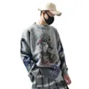 Pulls pour hommes Hip Hop Hommes Automne Couple Tricoté Jumper Anime Beijing Opera Imprimé Vintage Pulls Harajuku Gris 220923