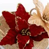 Christmas Decorations Flower High Simulation Ornamental Realistic Xmas Tree Glitter Artificial Poinsettia For Party