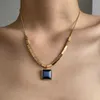 2022 neue High-Grade Dunst Blau Quadrat Anhänger Edelstahl Halskette Party Sexy Zubehör Für frauen Mädchen Luxus schmuck