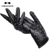 Five Fingers Gloves Rivets Genuine Leather Sheepskin women's gloves Thin warm women's winter gloves driving motorcycle women's leather gloves-7017 220922