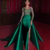 Vestidos de festa vestidos de noite de sereia elegantes vestido formal verde esmeralda de mangas compridas de cetim fenda sexy festas