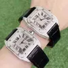 Klassiker Large Plate Square Eingelegt mit englischen Frauen039s Fashion Santos Neue Leather Uhr 4292634