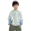 Pullover Kids Girls Boys Hoodies Ytterkläder Gray Blue Patchwork Hooded Sweatshirt kläder för 3 4 6 8 10 år 220924