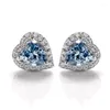 Studörhängen Boeycjr 925 Heart Cut 0,5ct 5 5mm Blue Moissanite VVS Fine Jewelry Diamond Earring for Women