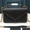 Designer College Chain Schulterumschlag Woc Bag Damenhandtaschen Mode Luxustaschen Schwarzes Kalbsleder Klassische diagonale Streifen gesteppte doppelte Klappe mittlerer Umhängetasche