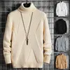 Herentruien Winterheren Casual Turtleneck pullover lange mouw gestreepte Koreaanse stijl mode warm gebreide 220923