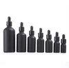 Bouteilles d'huile essentielle en verre noir mat Flacon compte-gouttes avec capuchon en aluminium anodisé brillant 5 ml 10 ml 15 ml 30 ml 50 ml 100 ml SN4903