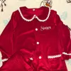 Pijama vermelho natal bebê menino menina quente família pijamas conjuntos de veludo dourado crianças combinar pijamas crianças vestido roupas da criança pjs 23199087