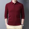 Polos pour hommes automne hommes couleur unie revers tricot POLO affaires à manches longues pull mince