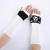 Halloween-Punk-Handschuhe, Unisex, Skelett-Schädel, Halbfinger-Handschuhe, leuchtet im Dunkeln, fingerlose Stretch-Strickhandschuhe für den Winter, RRE14500