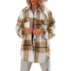 Kvinnor Flanell Plaid Shirts Button Down Long Sleeve Casual Mid Long Blus Jacket Shacket Fall Clothes for Women 2022