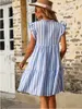 여성의 수직 스트라이프 러플 헴 드레스 구매 보호