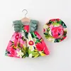 Girl Dresses Toddler Summer Floral Infant Princess Girls Vacation Dress Baby Sleeveless Hat Set Ruffles For Year 2022